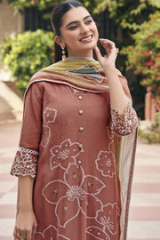 Elegant Mal Mal Chanderi Jacquard Handwork Straight Cut Salwar Kameez